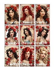  9 Vintage Valentine's Day Ladies Collage Card Tops Greeting Card Journal 304N