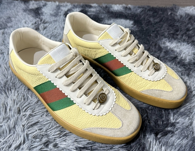 Gucci G74 Web Leather Casual Sneakers Women's Yellow 624484 0PV20