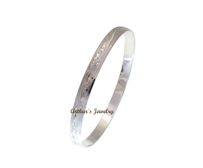 925 STERLING SILVER HAWAIIAN PLUMERIA SCROLL SMOOTH EDGE 6MM BANGLE BRACELET