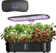 Basics Hydroponics Growing System Kit with LED Plant Light/3 Growing Modes/12 Po