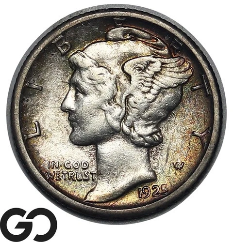 1925-S Mercury Dime, Better Date San Francisco Issue, AU