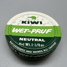 Vtg Kiwi WET-PRUF Waterproofing Shoe Shine Polish - Neutral - Tin Almost Full