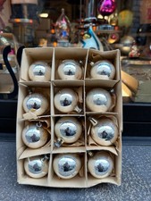 Box of 12 CHRISTMAS BALLS Silver VINTAGE Glass Ball Christmas Decoration