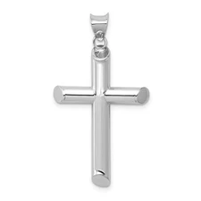 14k White Gold Polished Tube Cross Pendant Perfect Gift for Her