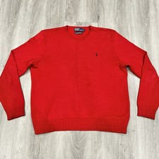 Vintage Polo Ralph Lauren Sweater Men L Red Knit Cotton Fisherman