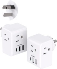 2 Pack Australia New Zealand Power Plug Adapter, Travel White