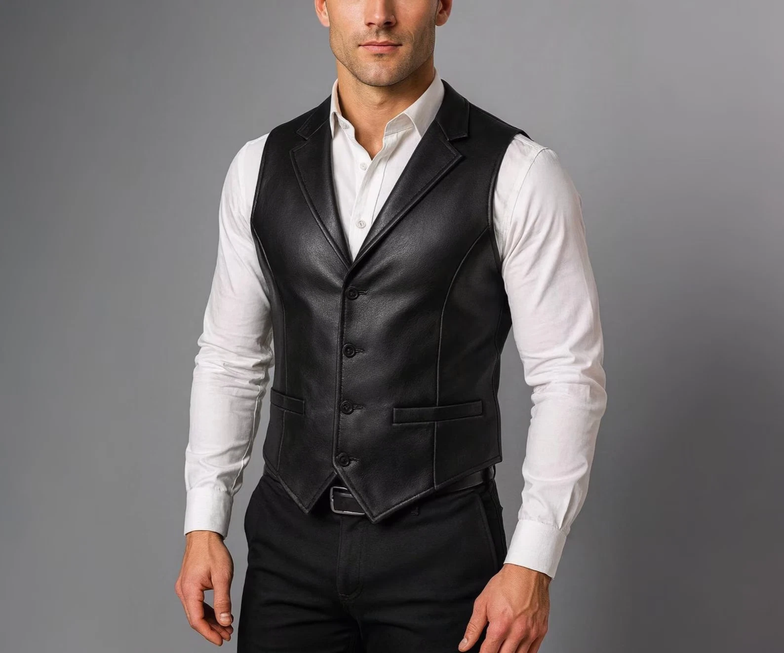 Men’s Stylish Rugged Leather Vest | Genuine Western Biker Trucker Waistcoat
