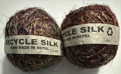 LOT of 2 RECYCLE SILK Handmade 7.1oz 7.4oz Craft Yarn Made in Nepal Colored sari