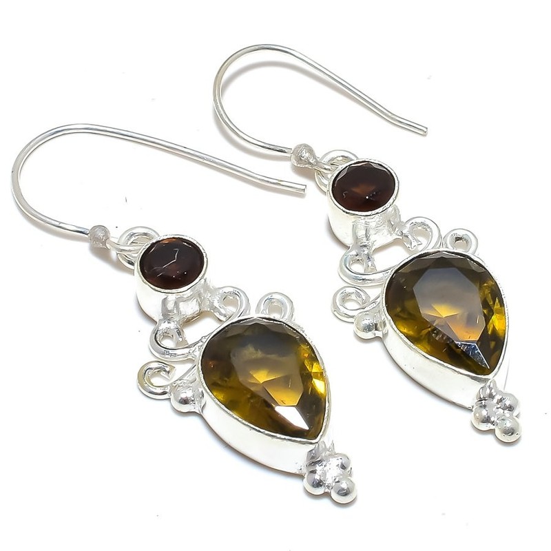Smokey Quartz Gemstone 925 Silver Plated Jewelry Earring 2.0" LE-2737