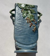 Antique Roseville Art Pottery Square Vase 36-9 Bushberry Blue USA