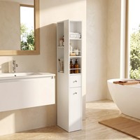 Homcom Schmaler Hoher Badezimmerschrank Mit 2 Schubladen, 135 Cm, Weiß