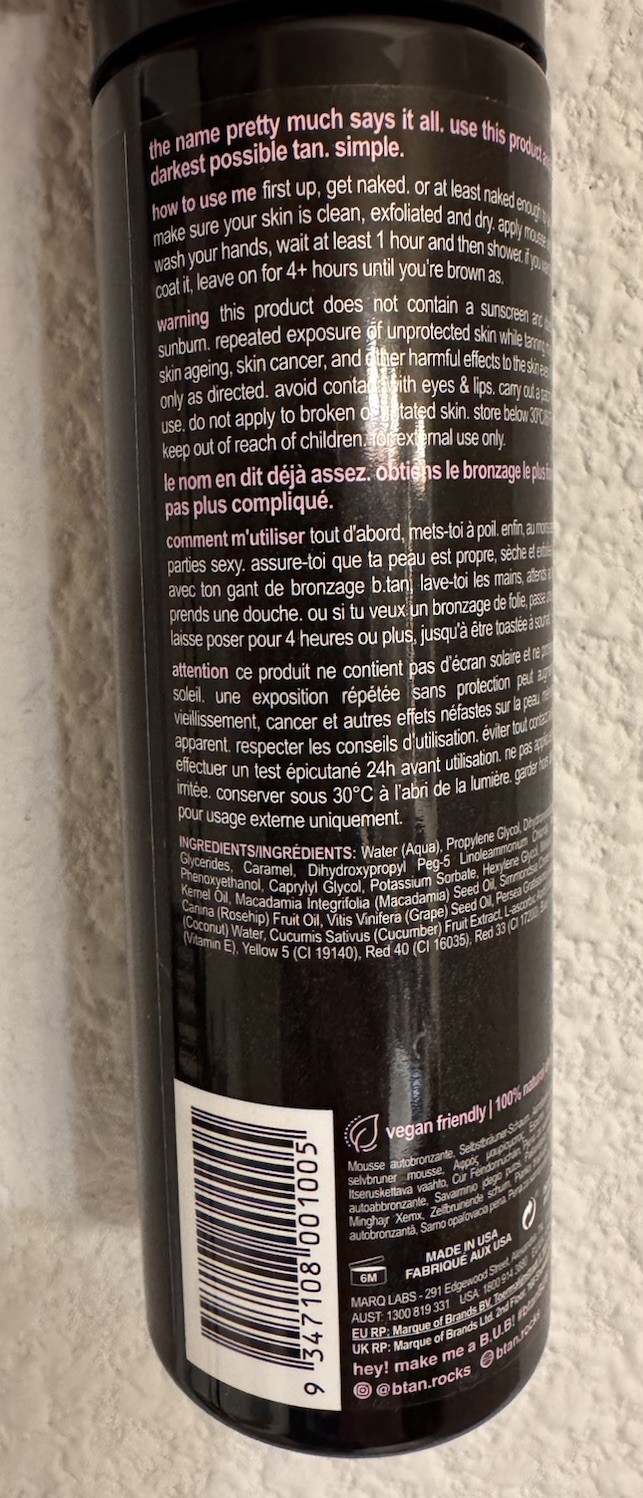 B.TAN I WANT THE DARKEST TAN POSSIBLE 1 HOUR SELF TANNING MOUSSE  6.7 US FL Oz