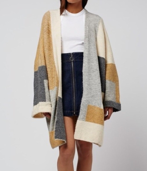 Topshop Oversized Colorblock Patchwork Cardigan S… - image 1