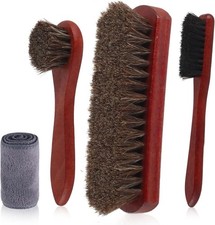 4 Pcs Shoe Brush, Boot Brush, Horse Hair Brush for Leather, Shoe Polish Brush