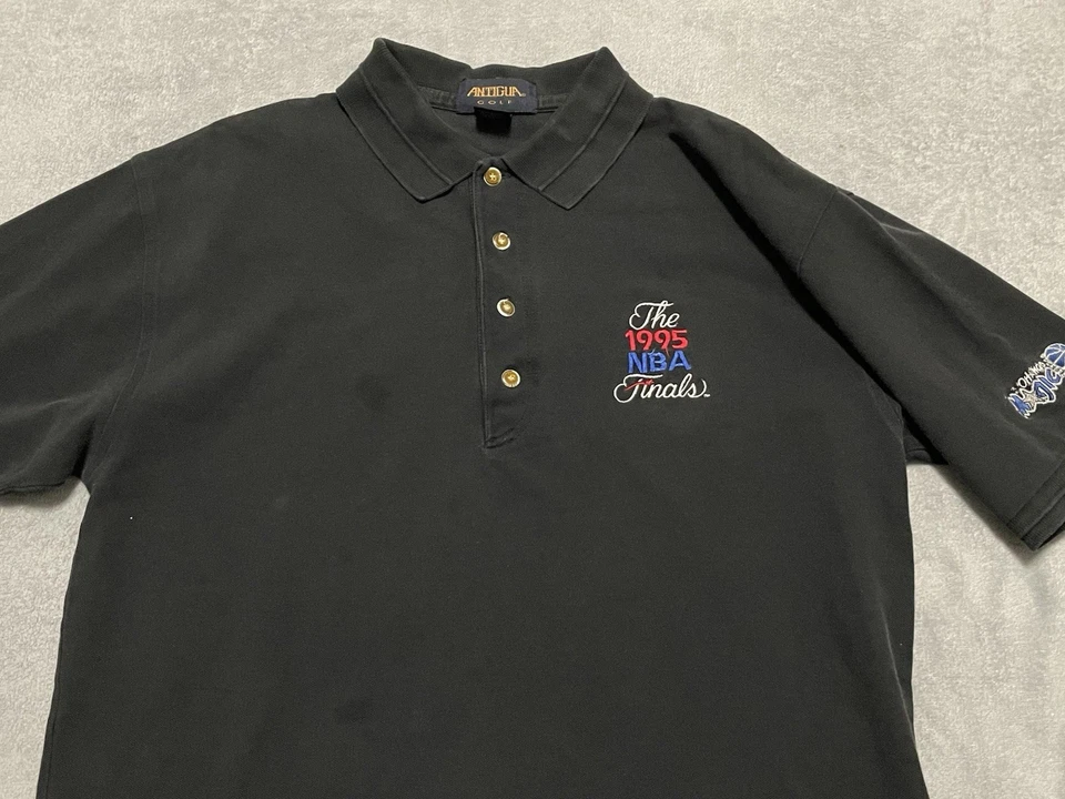 Camisa polo de golf vintage Orlando Magic 1995 finales de la NBA para hombre M mediana negra descolorida Foto 2 de 4