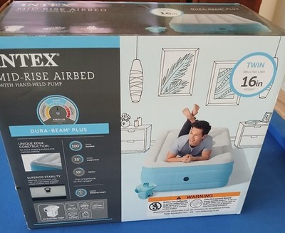 Intex Mid-Rise Airbed Air Bed 16'' Twin 39x75x16 W/Pump New Seal Box