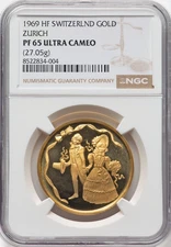 1969 HF Switzerland Zurich Spring Festival Gold Medal NGC PR65 Ultra Cameo