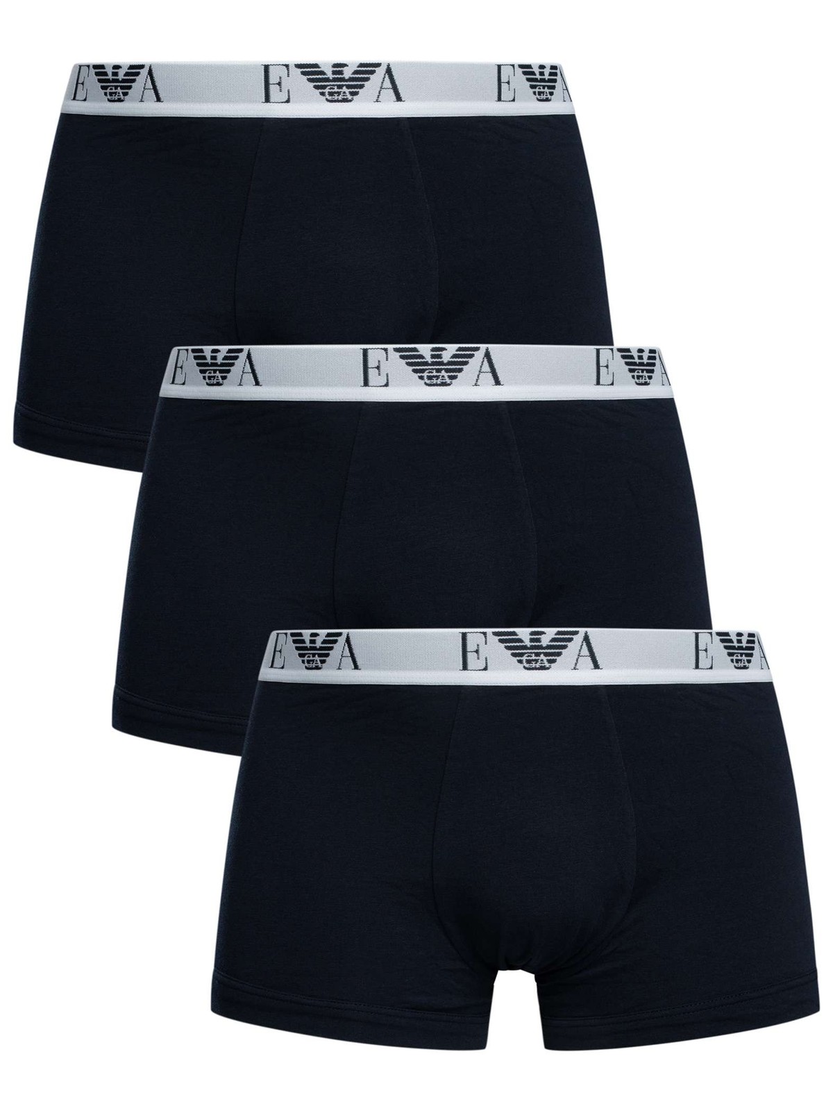 Emporio Armani 3 Pack Stretch Cotton Trunks, Blue/White - XXL