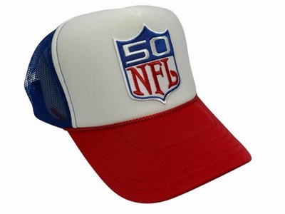 NEW GENERIC NFL 50 LOGO BLUE RED TRUCKER HAT 5 PANEL HIGH PROFILE CROWN SNAPBACK