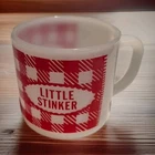 Vintage Westfield Milk Glass Coffee Cup Mug Gingham Red Little Stinker Heatproof