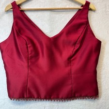 Vintage Verran Dessy Diamond Beaded Satin Crop Top Red Formal Bodice 14