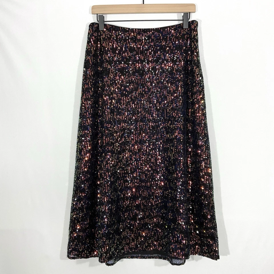 LOFT блестки Midi юбка черный многоцветный размер 4 с подкладкой Flowy праздник вечеринки новый без ЯРЛЫКОВ - Изображение 2 из 4