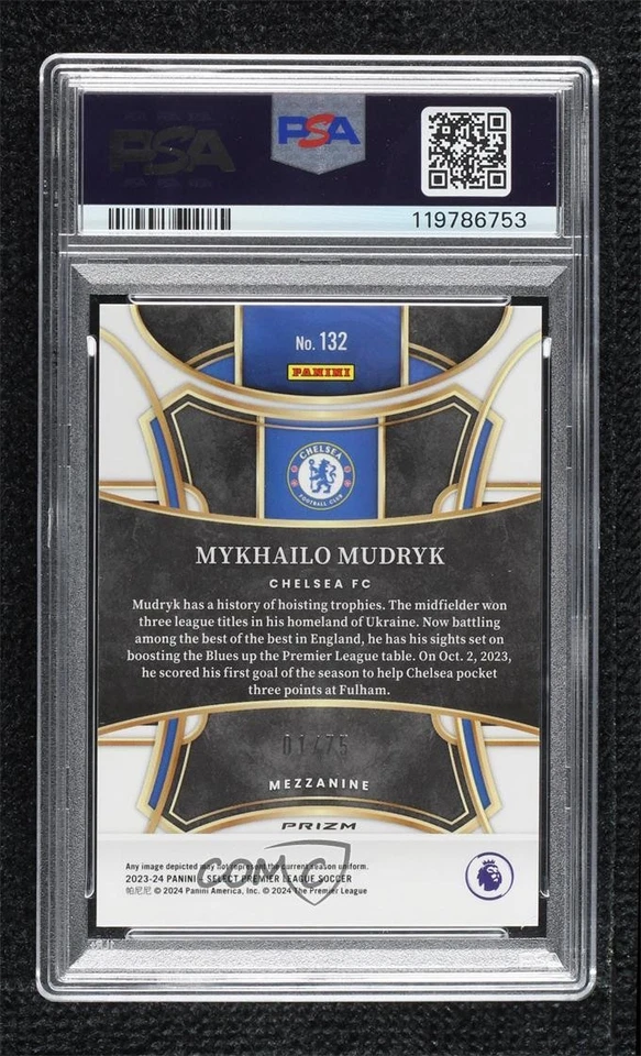 2023 Select Premier League Mezzanine Orange Prizm /75 Mykhailo Mudryk PSA 9 MINT - Image 2 of 2