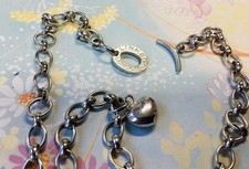 Silver Tone Puffed Heart Pendant Toggle Chain Links Necklace 