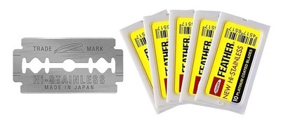50X Feather Double Edge Razor Blades Platinum Coated Hi-Stainless Steel Japan