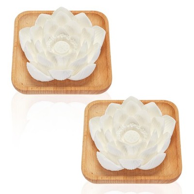 Acellegic 2 Pack Plaster Lotus Flower Essential Oil Wooden Base, White 