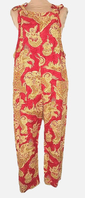 Leslie Ashworth Hawaii Linen Jumpsuit  Romper Dragon Foo Dog Print size 0-4