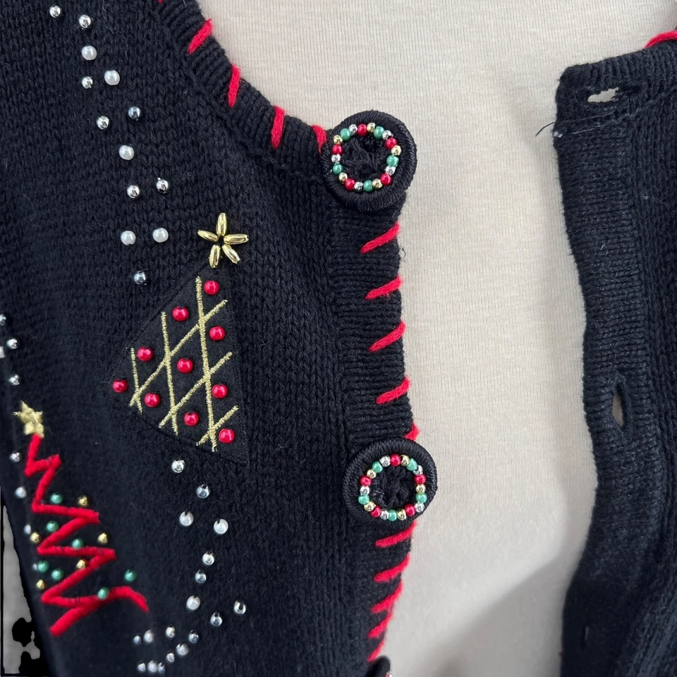 Cárdigan Suéter Navidad Vacaciones Ediciones Básicas Negro Cuentas Detalles XL Foto 4 de 4