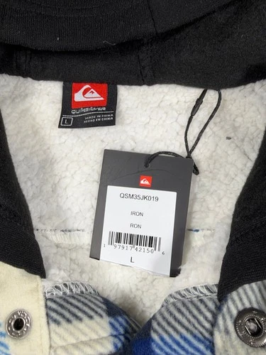 Quiksilver Men's Sherpa Lined Fleece Shacket Large Cream Gray Blue Plais - NWT image 2