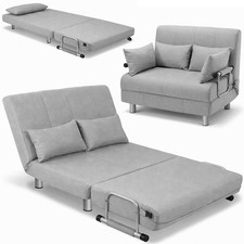 Divano Poltrona Letto 2 Posti una Piazza e mezza Ferro Tessuto Reclinabile Grigi