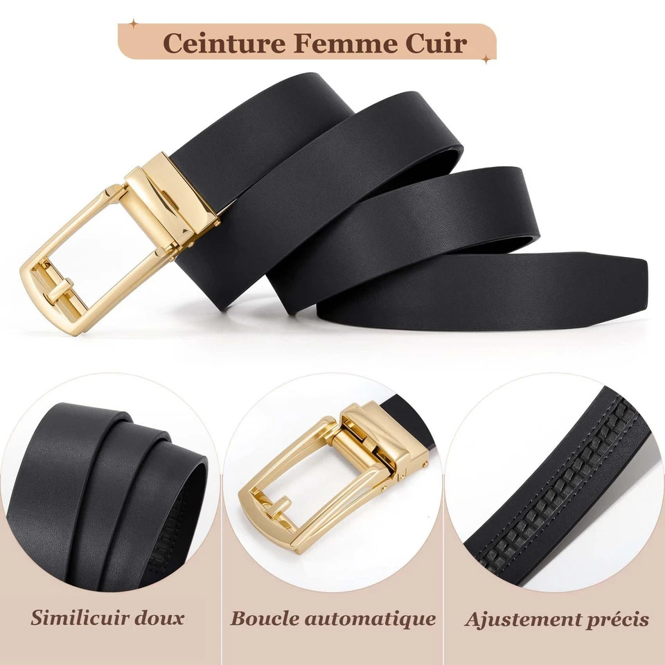 Ceinture Femme Cuir Ceinture Automatique à Cliquet Sans Trou Taile Réglable - Photo 4/4