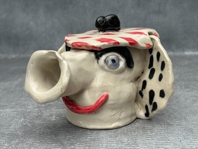 MARY MANBA? WHIMSICAL NAIVE ART POTTERY TEAPOT PIG FACE ELEPHANT SNOUT CREATURE