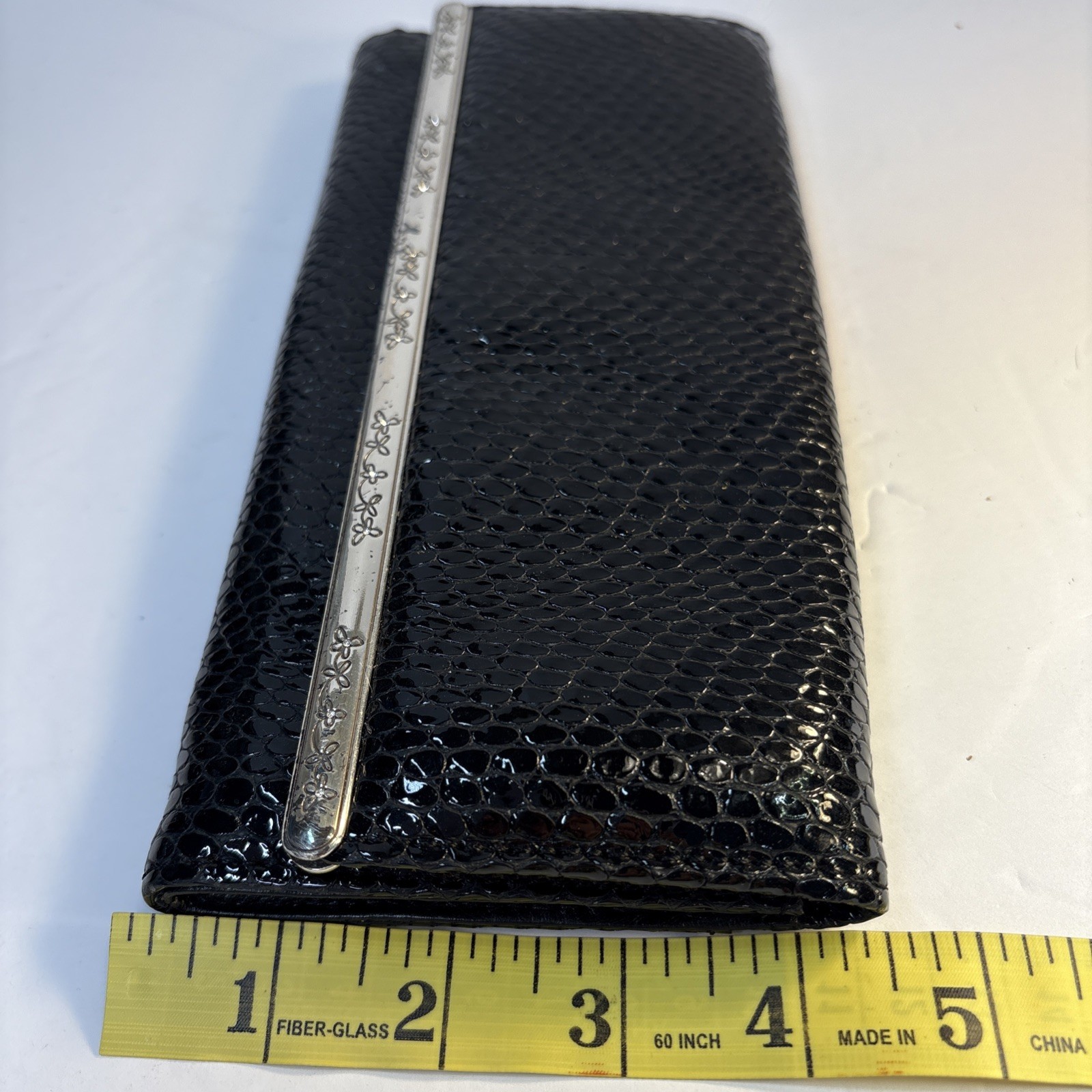 Black Brighton Patent Leather Python Embossed Clu… - image 12