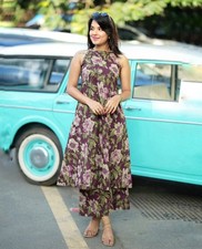 Floral Printed Aline Women's Kurti Cord Set Indian Casual Wear Kurta Palazzo
