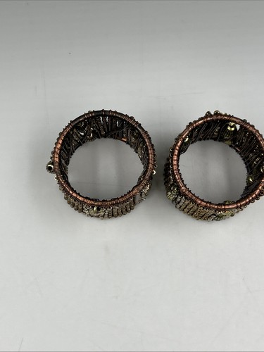 Beaded Bronze/Gold Tone Napkin Rings Set 8, 1.5” - Afbeelding 16 van 18