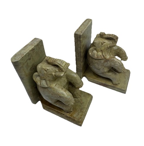 Vintage Lot Of 2 Elephants Crude Carved Marble Hand made Bookends Decor - Picture 9 of 12