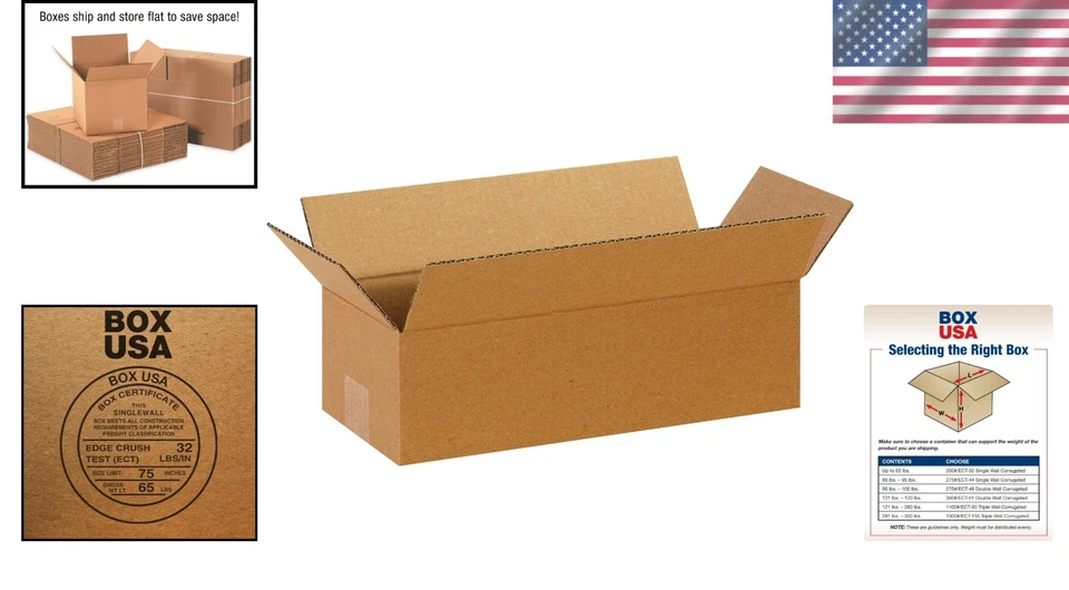Corrugated Box 14x6x4 Kraft Bulk Shipping Packing Moving Storage - Image 2 of 4