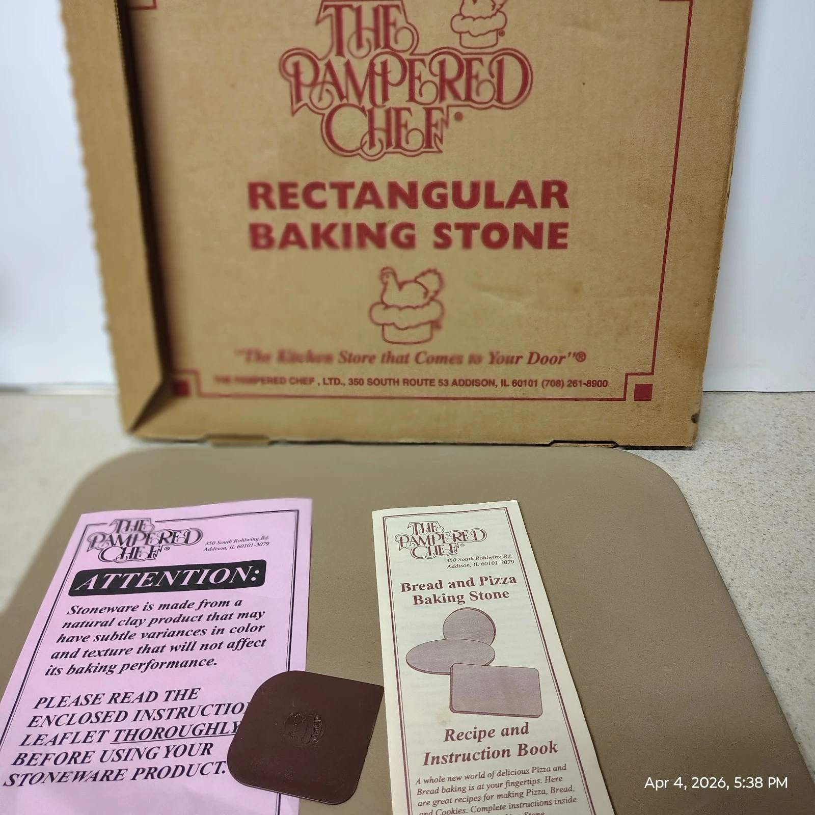 VINTAGE PAMPERED CHEF NEW WITH BOX RECTANGULAR PIZZA BREAD BAKING STONE 12 X 15"