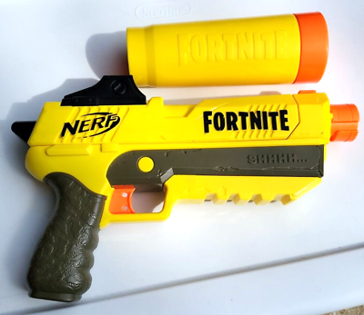 Fortnite SHHHH Nerf Gun. Yellow. WORKS!! With detachable silencer Tested