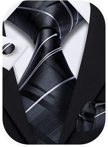 Stripe Men Ties Set Classic WOVEN Necktie with Handkerchief Cufflinks Formal - Picture 40 of 83