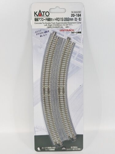 NEW N GAUGE KATO UNITRACK 20-184 BANK CURVED DOUBLE APPROACH TRACK 315/282 L&R - Afbeelding 1 van 2