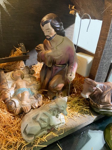 Presepe presepe vintage Giappone 12 pezzi dipinto a mano cartapesta illuminato set musicale - Foto 11 di 22