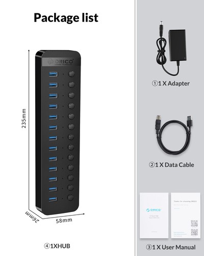 ORICO Industrial USB 3.0 HUB 16 Port OTG Splitter w/ On/Off Switch for Laptop PC - Picture 18 of 28