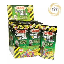 Full Box 12x Bags Toxic Waste Sour Smog Balls Crunchy Candy Chewy Center 3oz 