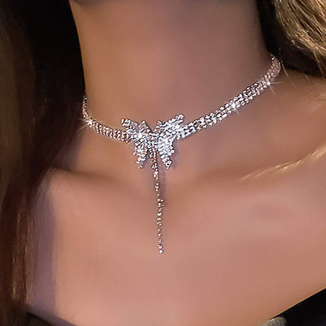 Sparkly Rhinestone Choker Necklace with Silver Diamond Crystals