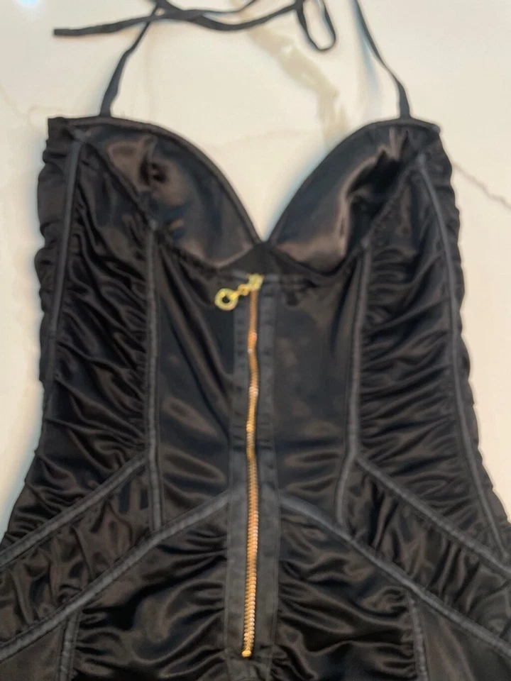 Bebe Silk Satin Bodycon Halter Dress S Black Sexy Club Vamp Dark Femme Y2K - Image 4 of 4